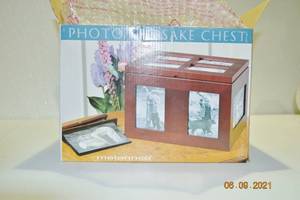 New In Open Box&nbspMelannco Cherry Finish Photo Keepsake Chest Photo Storage Box