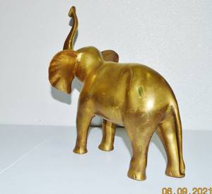 Large Vintage Brass Elephant Trunk Up For Good Fortune&nbsp 14 To Top Of Trunk...Has Original Label