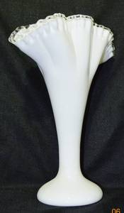 Rare Large 13 Tall Fenton&nbspSilver Crest&nbspVase White Milk Glass Ruffled Edge 9 At Widest Point - Stunning &amp Excellent Condition
