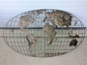 CURTIS JERE STYLE METAL GRID WORLD GLOBE HEMISPHERE WALL MAP SCULPTURE -&nbsp 46 WIDE - GREAT CONDITION