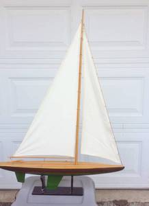Sensational EXTRA LARGE 43 Vintage Hollow Wood Pond Yacht Model Display Sailboat Nautical With Stand - Great Vintage Condition