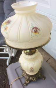 Lovely Antique Victorian Hand Painted Floral On Satin Milk Glass With Raised Dots &amp Satin Milk GlassGone With The Wind Hurricane Boudoir French Country Lamp - Bottom &amp Top Light Up - Great Condition - No Chips or Cracks
