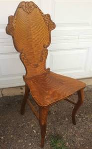 BEAUTIFUL 19TH CENTURY ANTIQUE VICTORIAN TIGER OAK - GREAT CONDITION FOR AGE HOWEVER WOOD LAYERS SEAM SEPARATION ON THE SEAT &amp BACK PEGS HAVE A CRACK THAT CAN BE REPAIRED TO STRENGTHEN THE CHAIR - SEE PICS