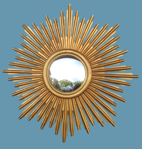 FABULOUS LARGE 30 MCM GOLD FOIL METAL SUNBURST STARBURST CONVEX MIRROR - EXCELLENT CONDITION FOR AGE&nbsp