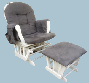 Storkcraft Premium Hoop Glider and Ottoman (White Base, Gray Cushion)  Padded Cushions with Storage Pocket Smooth Rocking Motion Solid Hardwood Base - Great Pre-owned Condition 1st pic is a&nbsp stock photo&nbsp Rest Are Actual Item