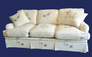 MSRP $7500 HIGH QUALITY &amp REFINED BEAUTY SHERRILL FURNITURE CUSTOM FLORAL NEEDLEPOINT SOFA - COLOR OF THIS SOFA IS MORE OF A WHIPPED BUTTER COLOR - REALLY MAKES THE NEEDLEPOINT FLOWERS POP EXCELLENT CONDITION