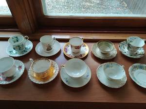 Collection Of Nine Different Teacups With Saucers
