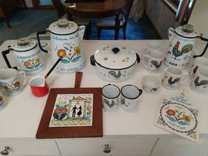 Collection Of Swedish Floral Enamelware And Ceramic Kitchenware