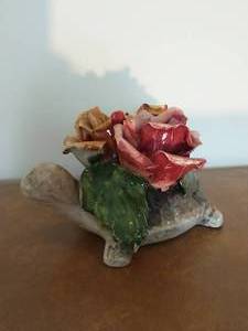 Vintage Capodimonte Floral Porcelain Turtle