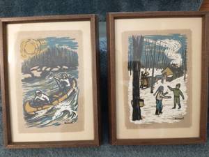 Framed  Painted Fabric Art