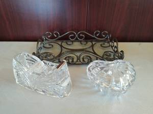 lot 224 image: Crystal Tape Dispenser, Crystal Heart Box, Glass and Metal Tray