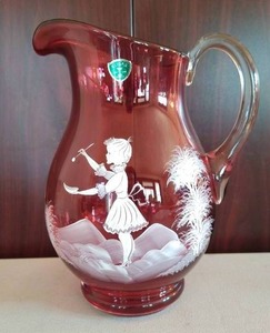 lot 235 image: Cranberry glass pitcher