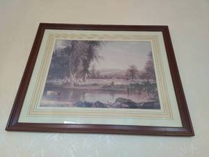 lot 280 image: Wood Framed Pastoral Artwork