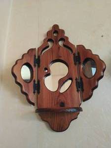 lot 281 image: Set of 3 wooden, mirrored hanging display shelves