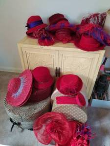 lot 156 image: Collection Of Red Hat Society Hats And Dolls