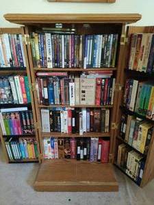 lot 178 image: Collection Of Misc. DVDs And VHSs With Cabinet