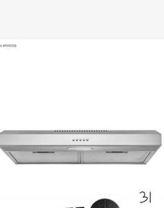 lot 31 image: AKDY 30 in. 58 CFM Kitchen Convertible Under Cabinet Range Hood in Brushed Stainless Steel w Carbon Filters and Push Button