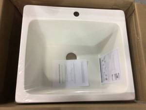 Wakefield Drop-in Natural Stone Composite 25 1-Hole Utility Single Bowl Kitchen Sink in White Customer Returns See Pictures