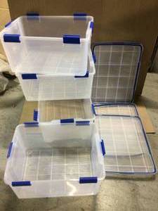 WEATHERTIGHT 60 Qt. Multi-Purpose Storage Box in Clear with Blue Buckles by IRIS Customer Returns See Pictures