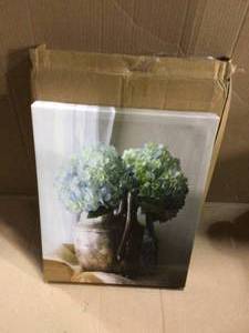 Silver Picher with Hydrangeas Gallery-Wrapped Canvas Nature Wall Art 24 in. x 20 in. Customer Returns See Pictures