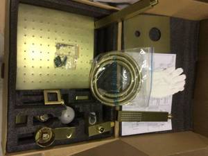 1-Spray Patterns with 2.38 GPM 10 in. Ceiling Mount Dual Shower Heads with Rough-In Valve Body and Trim in Brushed Gold Customer Returns See Pictures