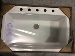 Rockland Dual Mount Composite Granite 33 in. 5-Hole Single Bowl Kitchen Sink in Soft White Customer Returns See Pictures