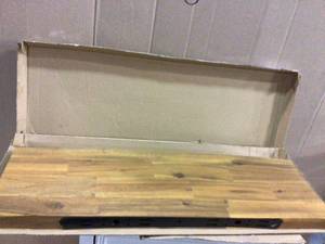 Acacia 2.5 ft. L x 10 in. D x 1.5 in. T Butcher Block Countertop Floating Wall Shelf in Golden Teak Stain with Live Edge