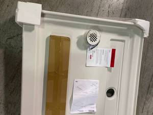48 in. L x 36 in. W Corner Shower Pan Base with Center Drain in High Gloss White by Delta Customer Returns See Pictures