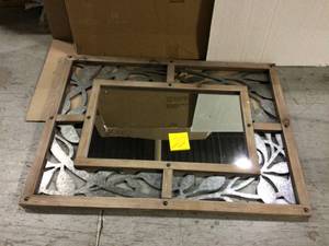 Medium Rectangle Wood &amp Metal Antiqued Farmhouse Accent Mirror (39 in. H x 29 in. W)&nbspCustomer Returns See Pictures&nbsp