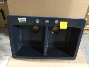 Waterbrook Dual Mount Composite Granite 33 in. 3-Hole Double Bowl Kitchen Sink in Azul&nbsp&nbspCustomer Returns See Pictures&nbsp