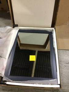 24.00 in. W x 32.00 in. H Framed Rectangular Bathroom Vanity Mirror in Midnight Blue&nbsp&nbspCustomer Returns See Pictures&nbsp