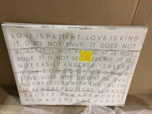 24 in. x 30 in. Love Is Patient Grey on White Planked Look by Jennifer Pugh Canvas Wall Art Customer Returns See Pictures&nbsp