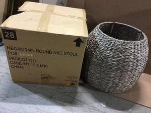 24 in. Megan Grey All-Weather Wicker Outdoor Patio Round Stool&nbsp&nbspCustomer Returns See Pictures&nbsp