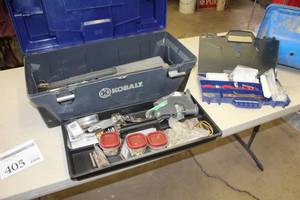 lot 405 image: Leather Repair Kit  with Kobalt Plastic Tool Box and Caddy