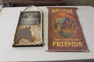 lot 604 image: Lot of (2) Canvas, Metal Horse Signs