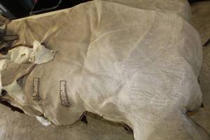 lot 637 image: Rambo Rug Fly Sheet Tan 84L  with Neck Cover and Belly Band