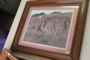 lot 697 image: Boy with Pony by Jim Daly Art Work in Wood Frame with Double Matte