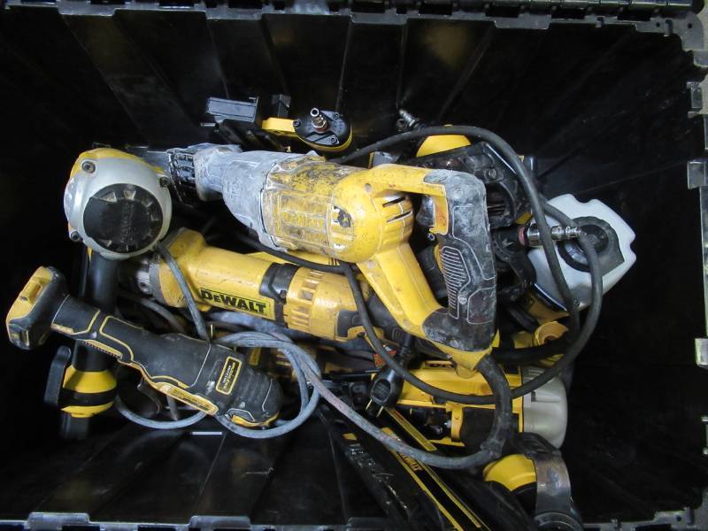 lot 2 image: WHOLESALE MIXED BIN OF MICELLANOUS DEWALT TOOLS - SAWS, DRILLS, NAILERS AND MORE