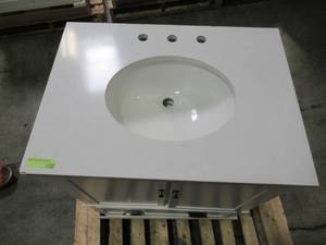 lot 301 image: Wyndham Collection Sheffield 30 in. W x 22 in. D Vanity in White with Marble Vanity Top in Carrara White with White Basin WCS141430SWHCMUNOMXX