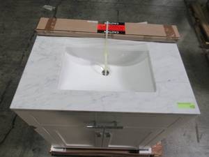 lot 302 image: Water Creation Madison 30 in. Vanity in Modern White with Marble Vanity Top in Carrara White MADISON30W