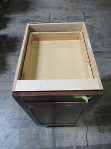 lot 322 image: Hampton Bay Designer Series Soleste Assembled 18x34.5x23.75 in. Dual Pull Out Trash Can Base Kitchen Cabinet in Spice BWD18-SHSP