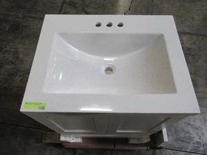 lot 323 image: Home Decorators Collection Thornbriar 24 in. W x 18.75 in. D Bath Vanity in White with Colorpoint Vanity Top in White with White Sink and Mirror TB24P3-WH