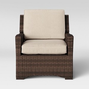 lot 200 image: Threshold Halsted All-Weather Wicker Outdoor Patio Club Chair Tan 009-00-5412 - BRAND NEW