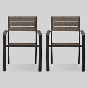 lot 202 image: Project 62 Mantega 2pk Faux Wood Patio Dining Chairs 009-00-5473 - BRAND NEW