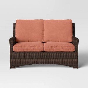 lot 209 image: Halsted Wicker Patio Loveseat - Melon 009-00-7710 - BRAND NEW