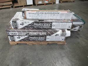lot 337 image: WHOLESALE MIXED PALLET OF PRIVACY SLATS, GARAGE LIGHT AND GUTTER FILTERS