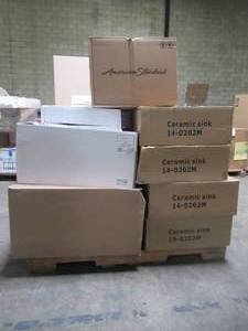 lot 213 image: WHOLESALE MIXED PALLET OF TOILET PARTS AND BATHROOM SINKS