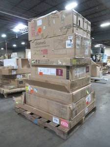 lot 214 image: WHOLESALE MIXED PALLET OF BATHROOM MEDICINE CABINETS, MIRRORS AND SINKS