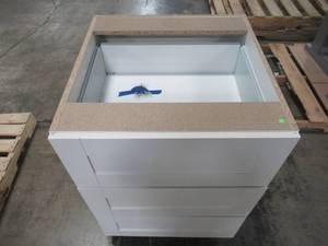 lot 232 image: Kitchen 3-Drawer Base Cabinet in White 24 in. W x 24.5 in. D x 30 in. H 2256838