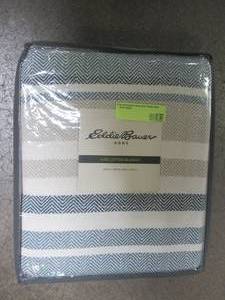 lot 802 image: Eddie Bauer King Herringbone Stripe Bed Blanket Blue - NEW